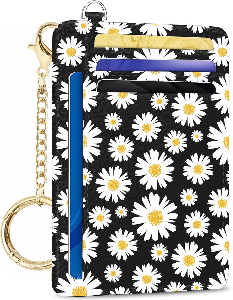 METALPHA Credit Card Holder Slim Wallet, Small Wallets Woman RFID Wallet Women, Front Pocket Cute Funny Mini Thin ID Card holders (black daisy) - Image 1